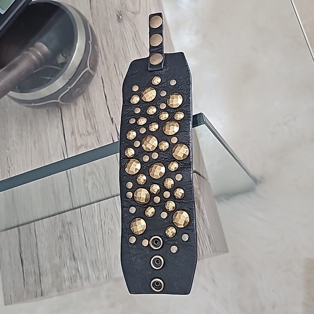 Kooba Wide Black Leather w/ Brass Decorations.